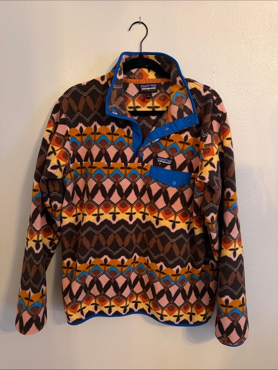Patagonia Jackets & Blazers - Patagonia Multicolor Geometric Snap-T Fleece Jacket - Brown/Blue/Pink/Orange